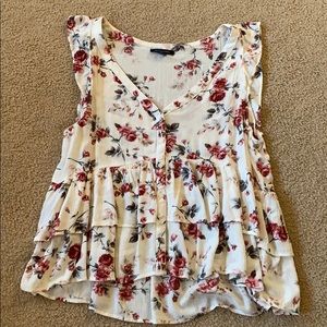 Cream Floral American Eagle Cap Sleeve Top